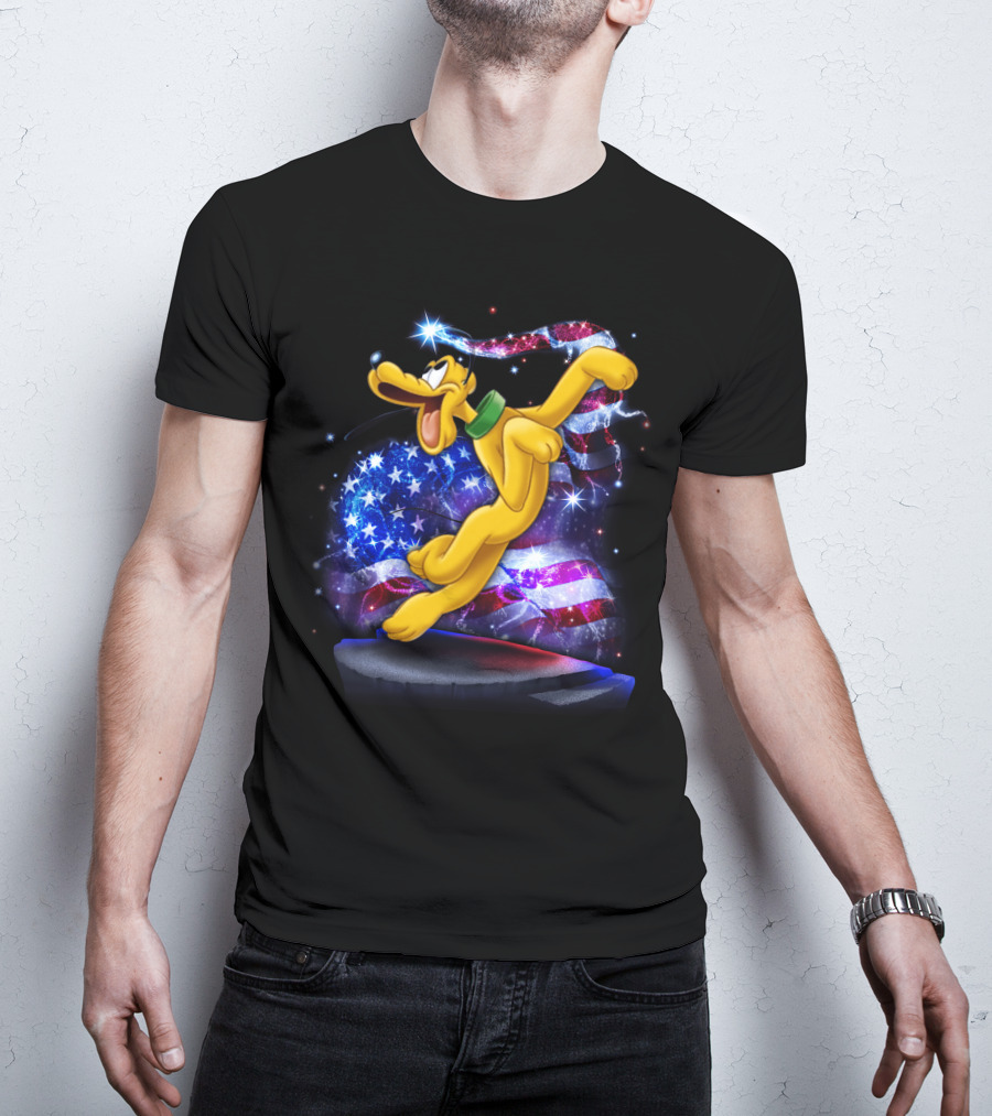 Pluto Bling July Patriotic Celebration Starry American Flag T-Shirt