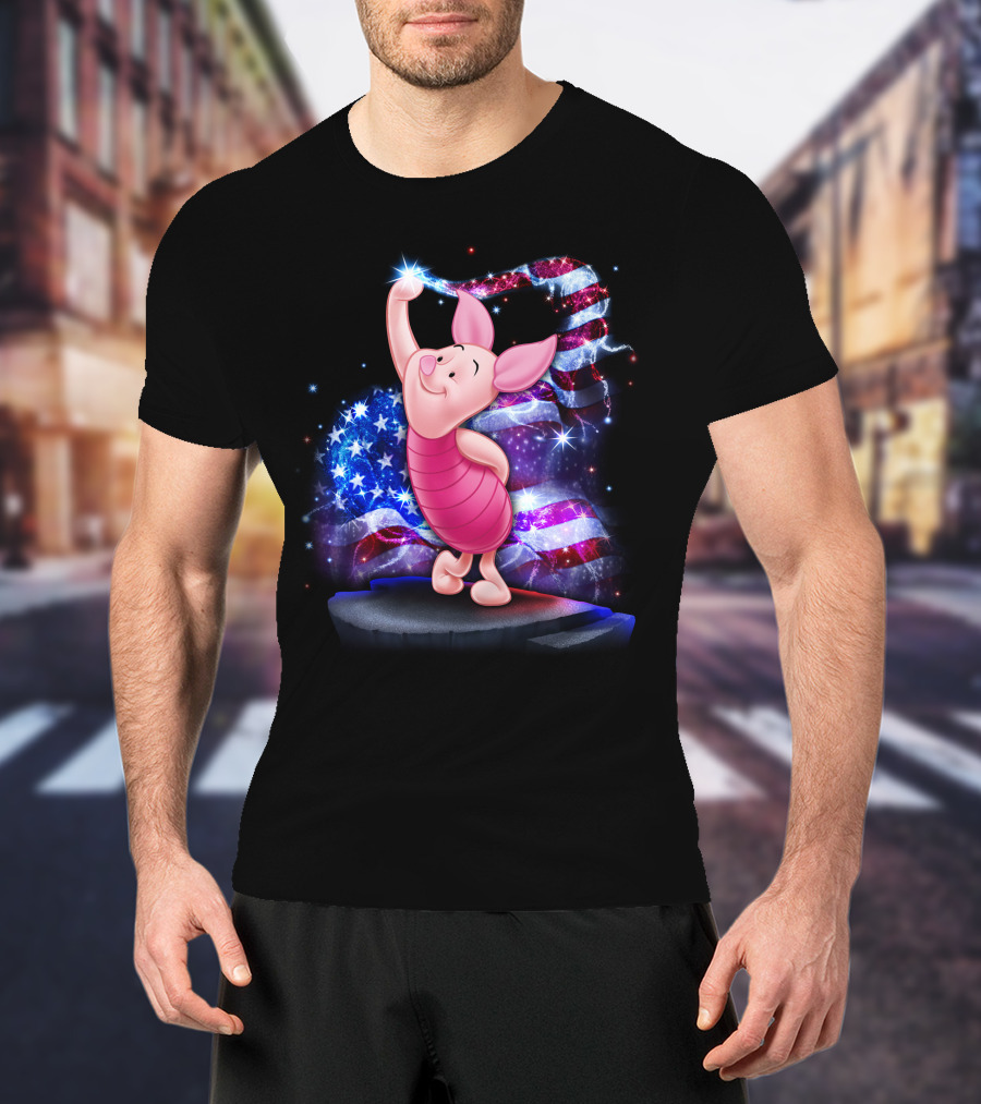 Piglet Bling July American Flag Sparkle T-Shirt