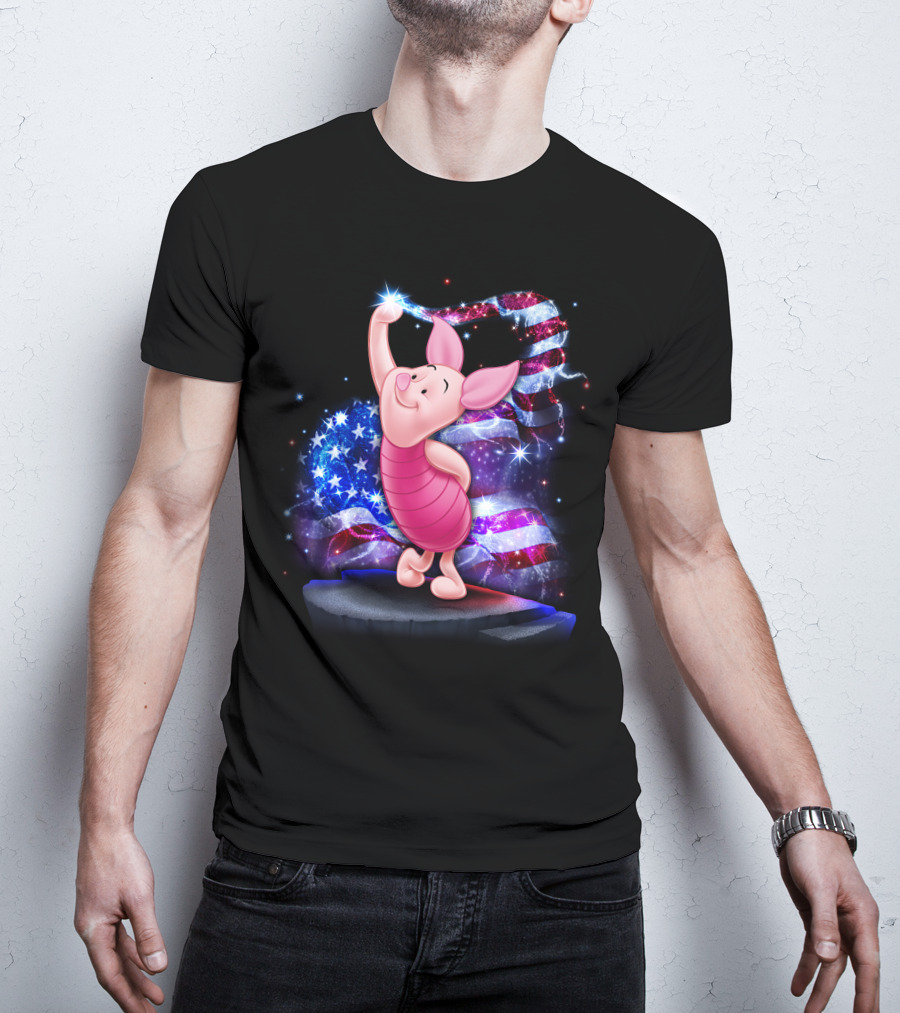 Piglet Bling July American Flag Sparkle T-Shirt