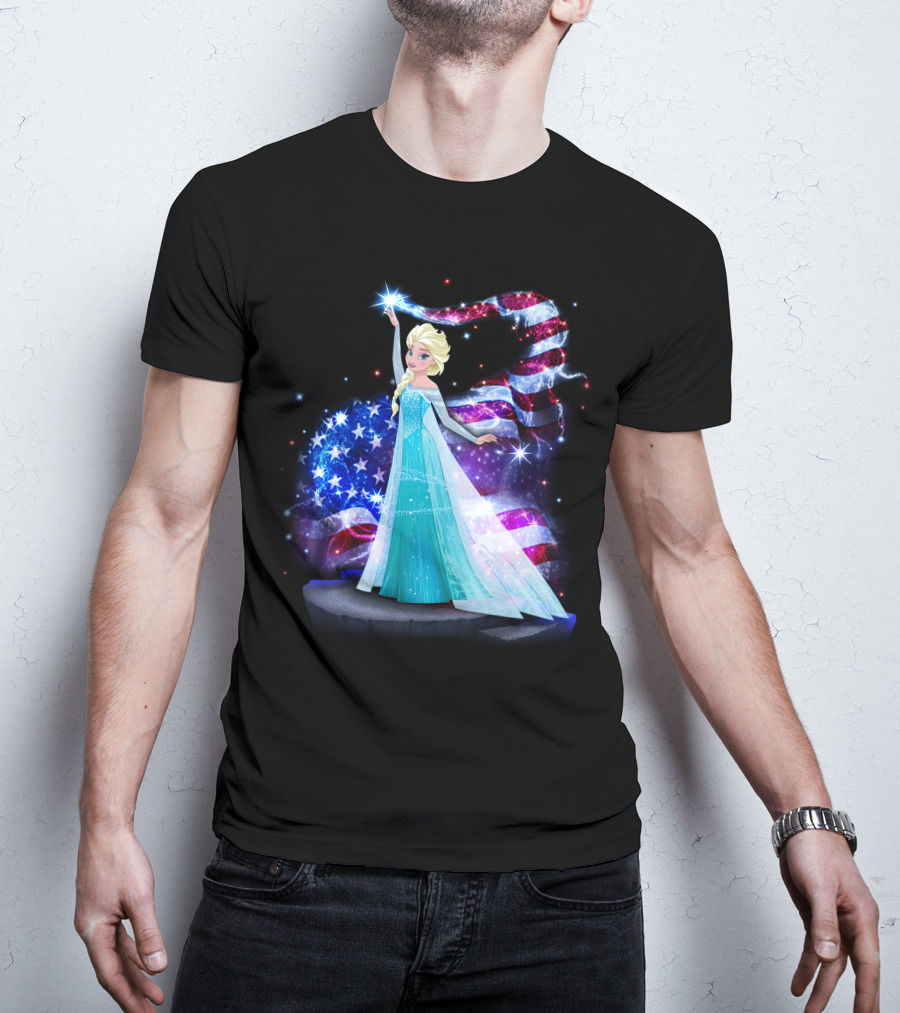 Frozen Elsa Sparkling American Flag Fourth Of July T-Shirt