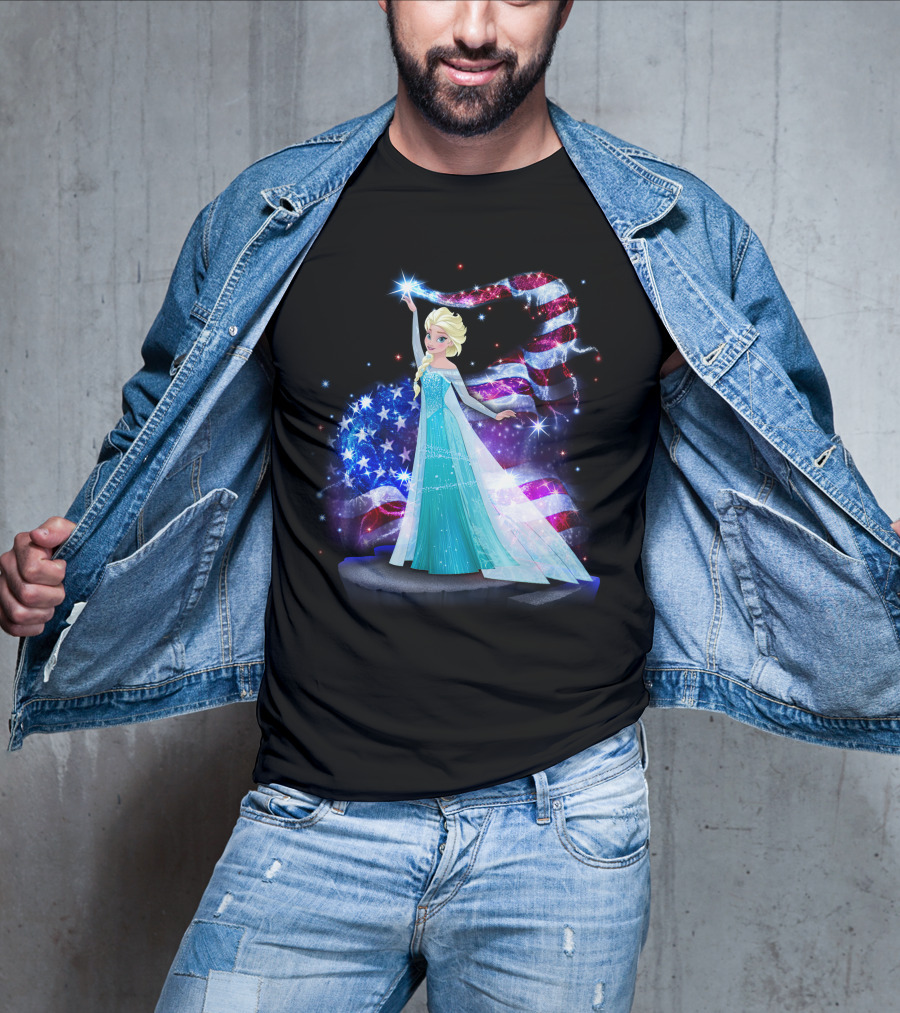 Frozen Elsa Sparkling American Flag Fourth Of July T-Shirt