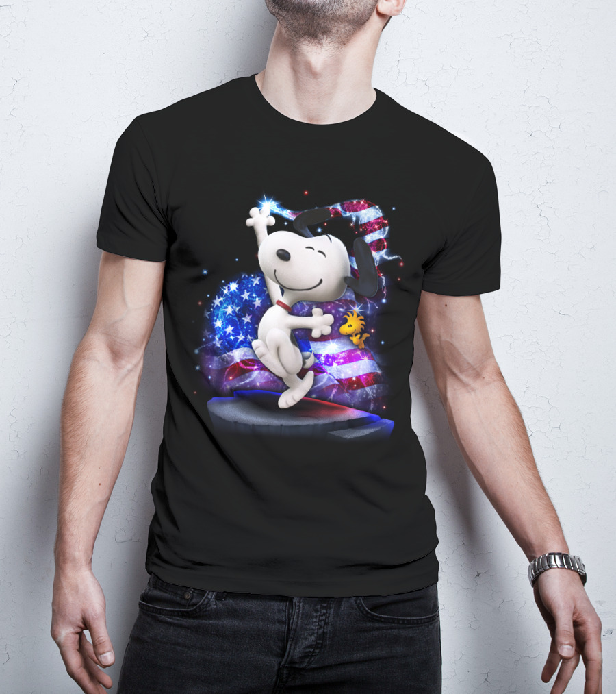 Snoopy Bling July Patriotic Celebration With Woodstock And American Flag T-Shirt