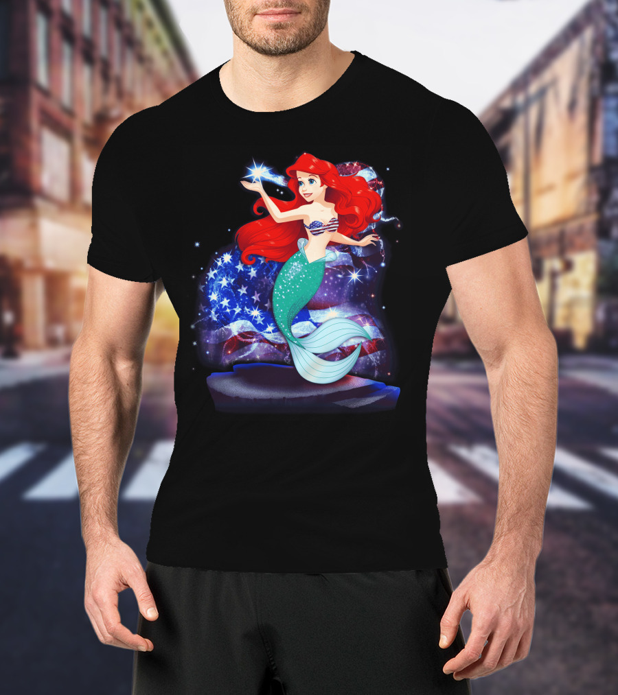 Ariel Bling July Patriotic Starry Mermaid T-Shirt