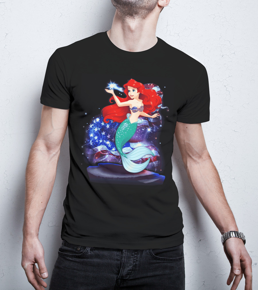 Ariel Bling July Patriotic Starry Mermaid T-Shirt