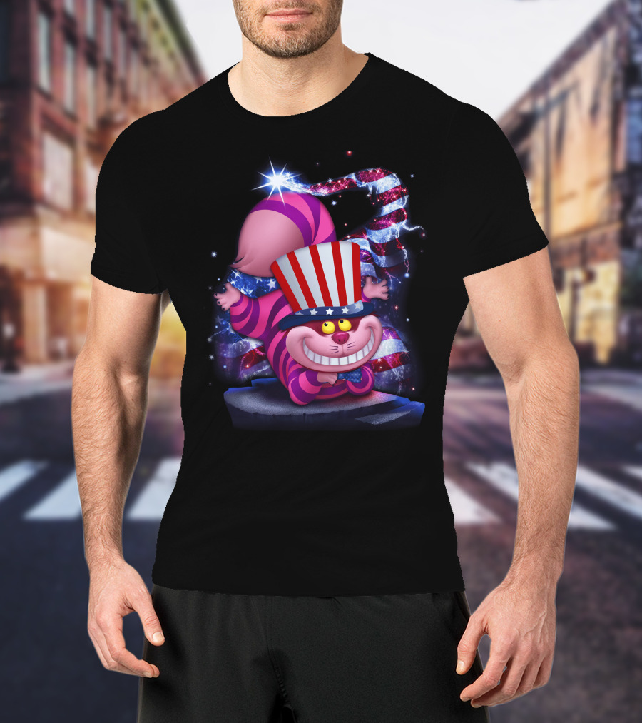 Cheshire Cat Patriotic Bling USA July Hat T-Shirt