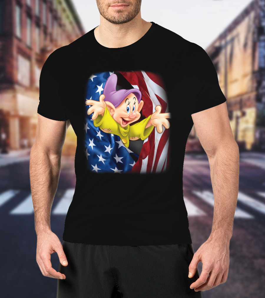 Dopey Celebrates Fourth Of July With American Flag Background T-Shirt