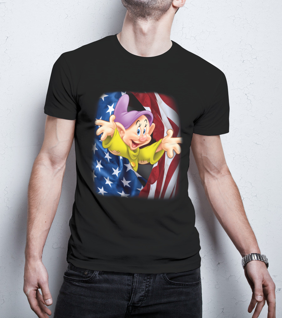 Dopey Celebrates Fourth Of July With American Flag Background T-Shirt