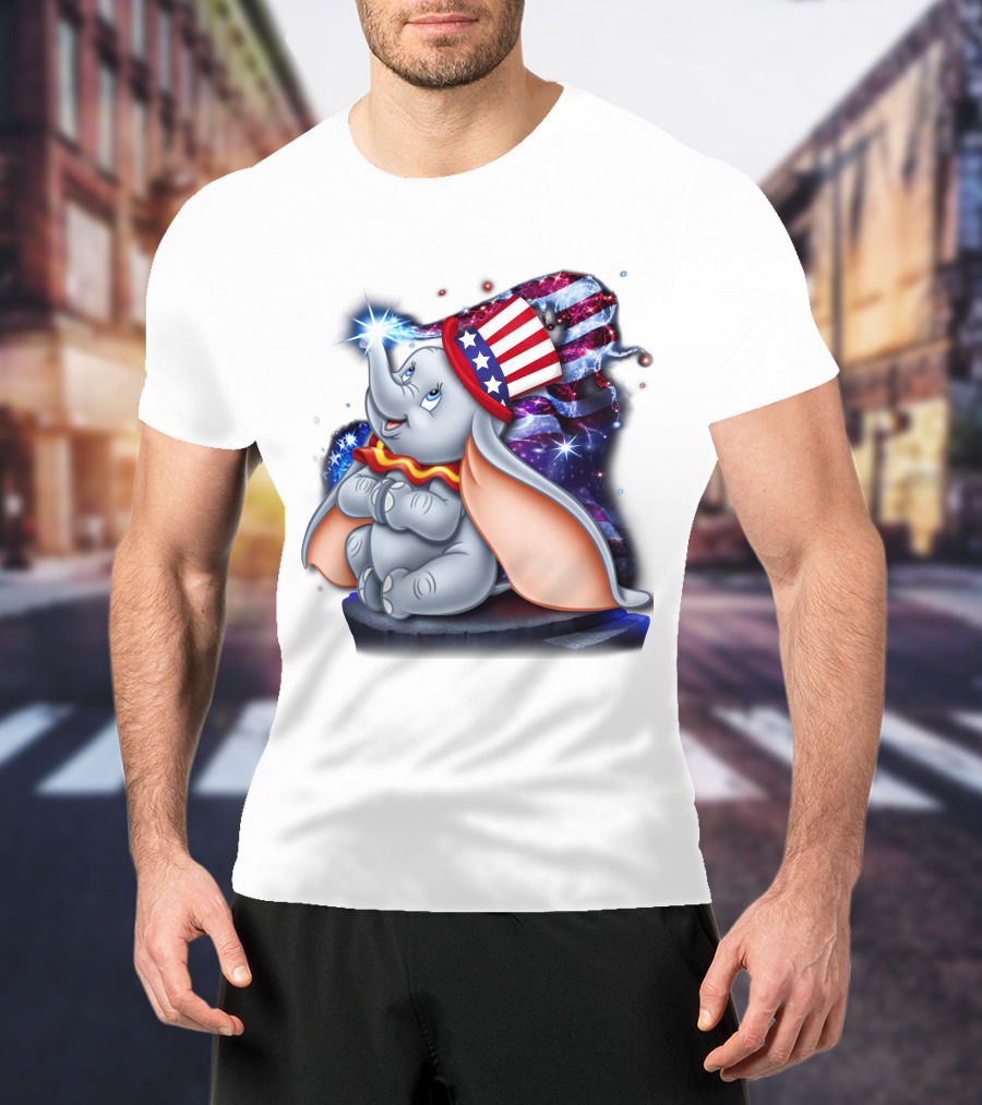 Dumbo Bling July Patriotic Celebration With American Flag Hat T-Shirt
