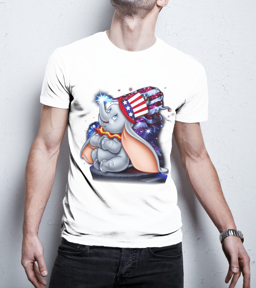Dumbo Bling July Patriotic Celebration With American Flag Hat T-Shirt
