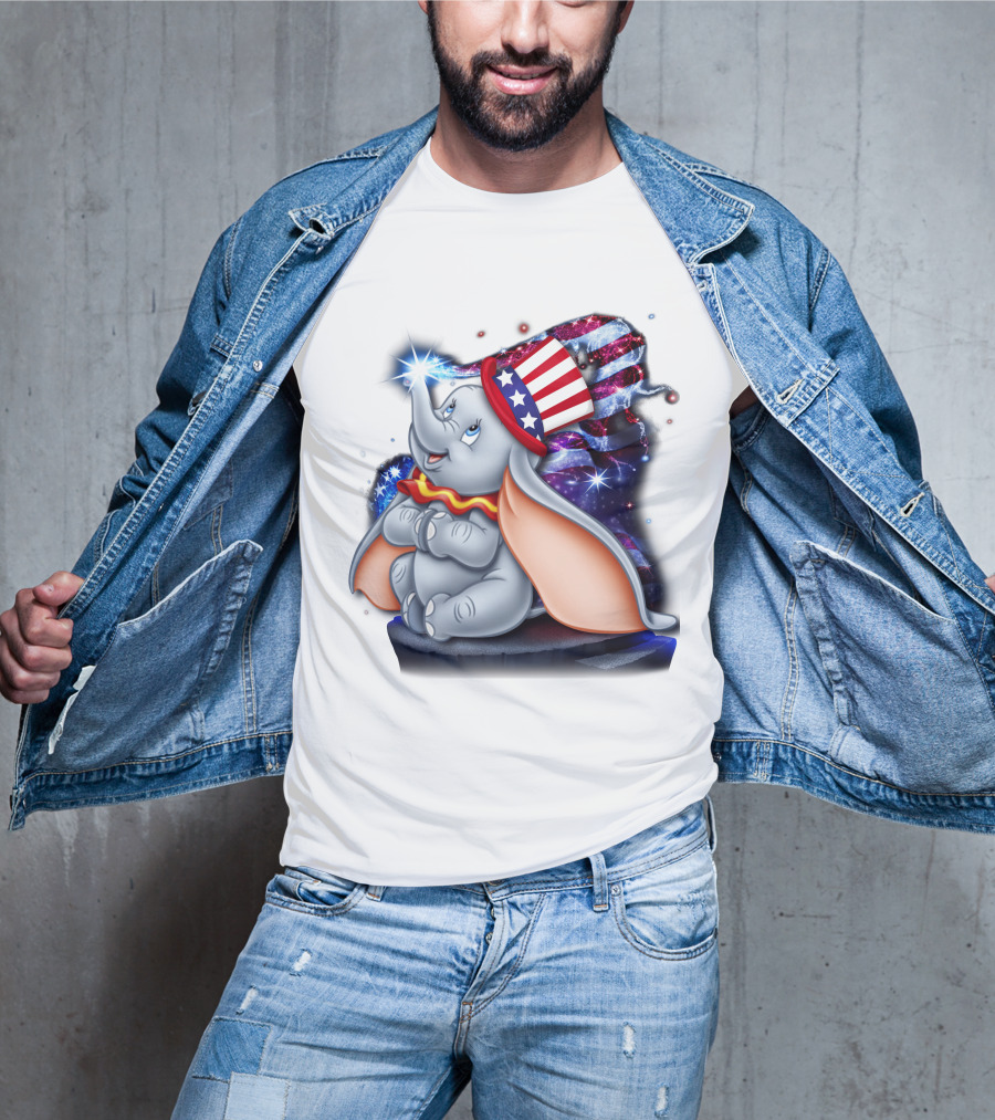 Dumbo Bling July Patriotic Celebration With American Flag Hat T-Shirt