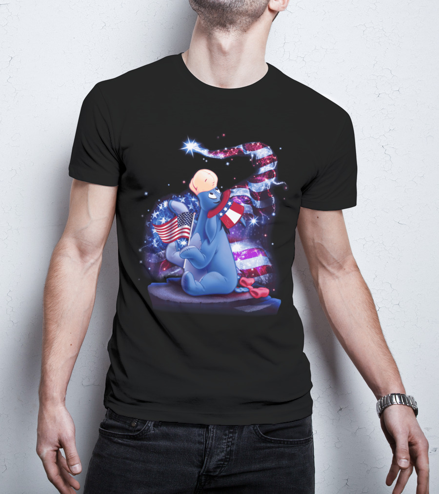 Eeyore Bling July American Flag Celebration With Patriotic Stars And Sparkle T-Shirt