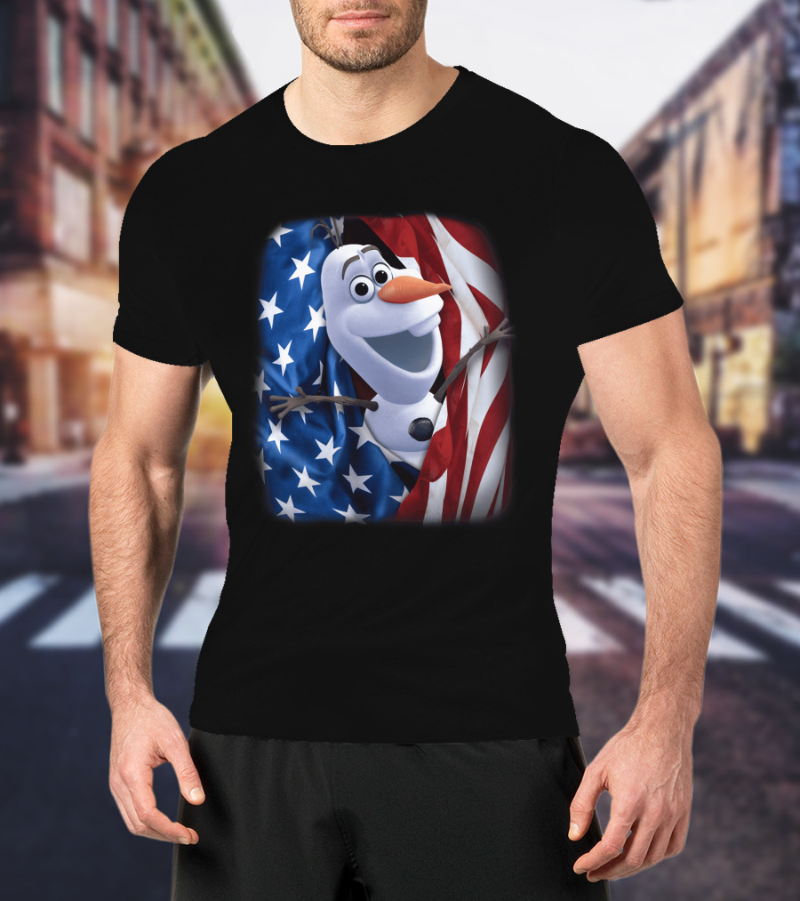 Olaf Wrapped In American Flag Fourth Of July T-Shirt