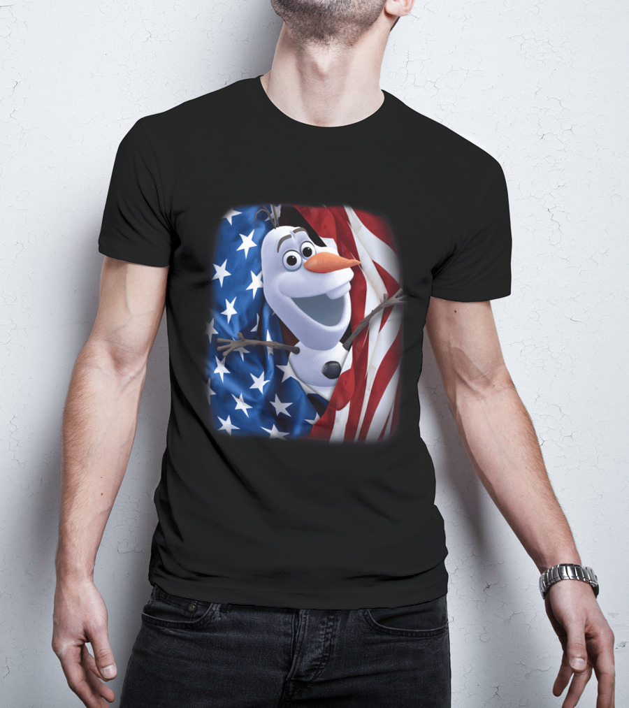 Olaf Wrapped In American Flag Fourth Of July T-Shirt