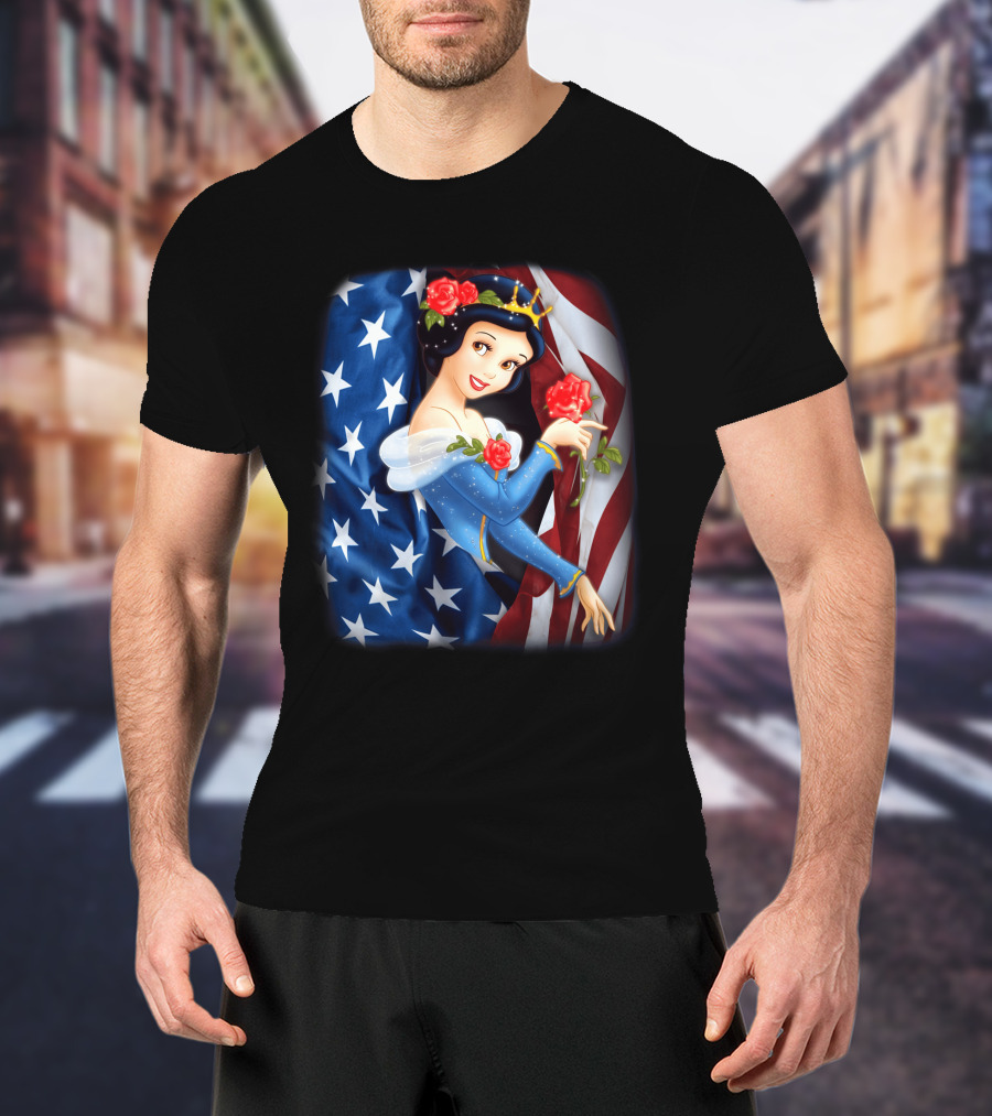 Snow White American Flag Red Rose Fourth Of July T-Shirt