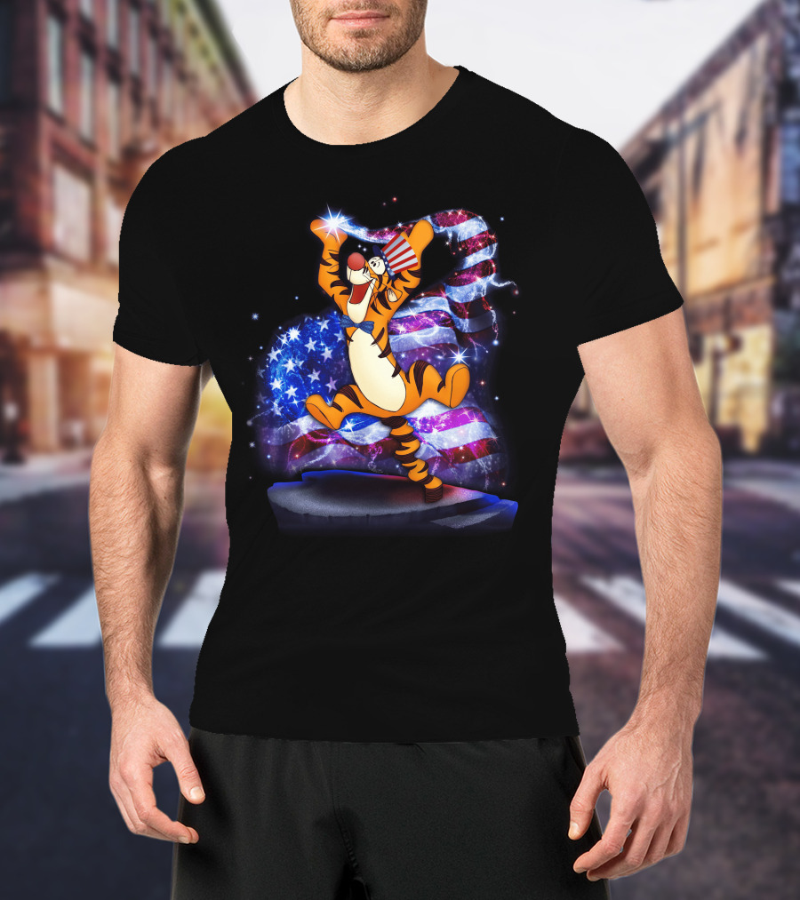 Tigger Bling Fourth Of July Celebration With Sparkling American Flag T-Shirt