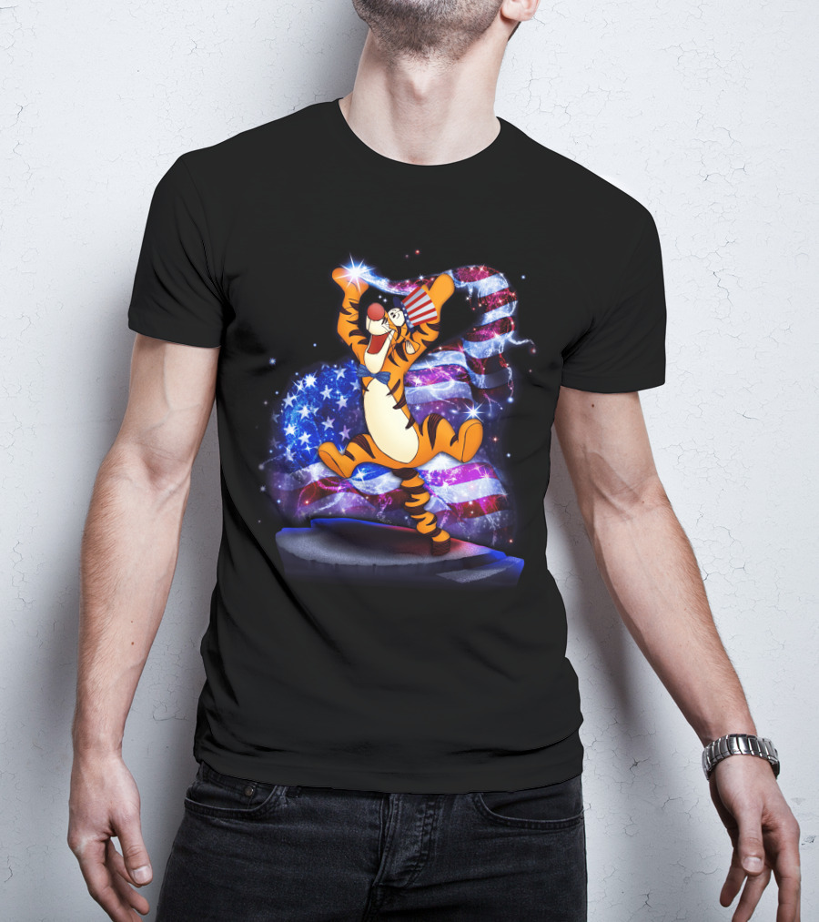 Tigger Bling Fourth Of July Celebration With Sparkling American Flag T-Shirt