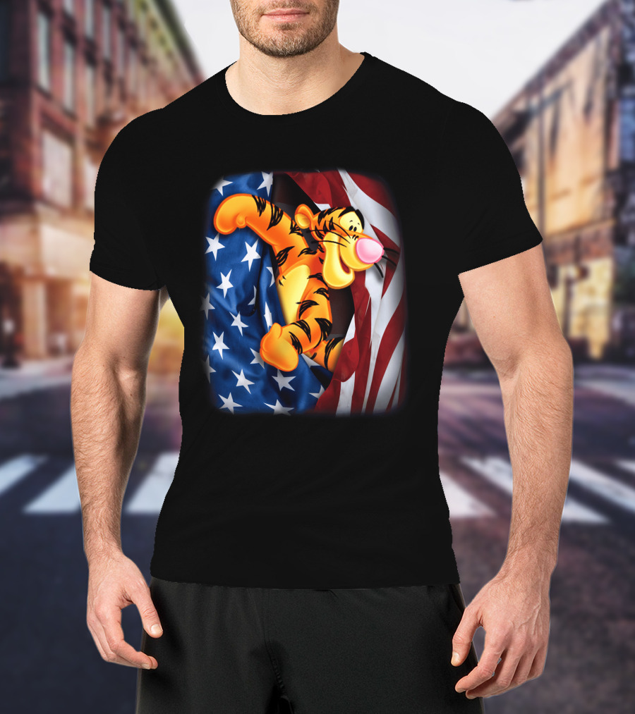 Tigger Celebrating Independence Day With American Flag T-Shirt