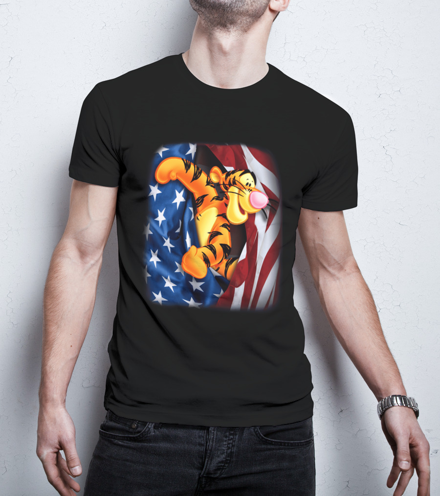 Tigger Celebrating Independence Day With American Flag T-Shirt