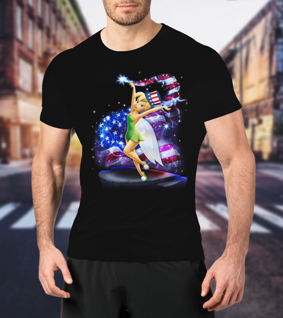 Tinkerbell Bling July Patriotic Sparkle With American Flag And Stars T-Shirt