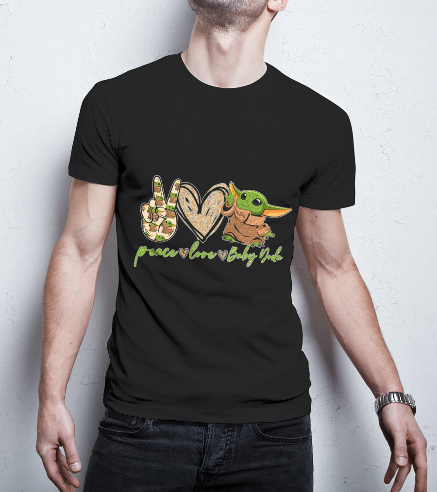Peace Heart Hand Sign Green Creature Baby Yoda T-Shirt