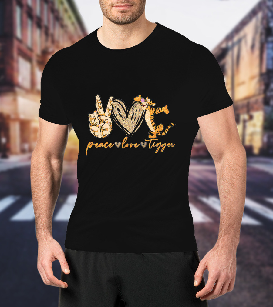 Peace Love Tigger Heart Gesture Cartoon Character T-Shirt