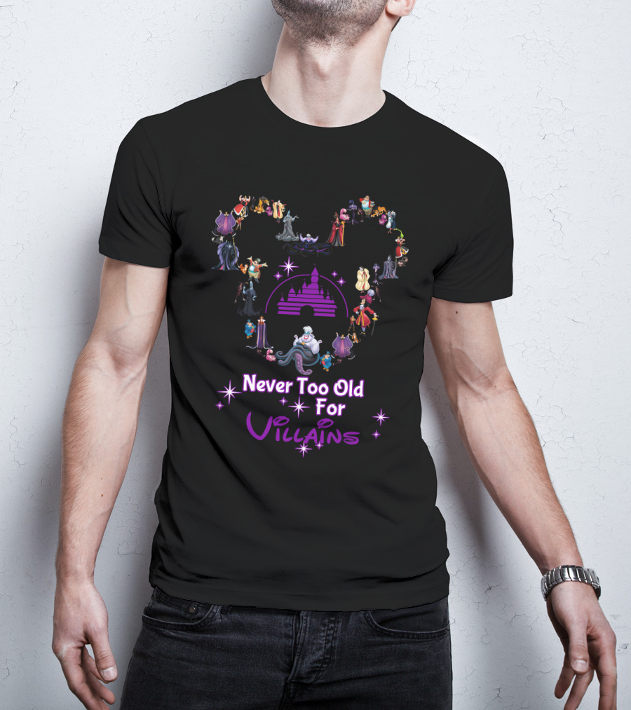 Never Too Old For Villains Iconic Figures Magical Castle Stars T-Shirt
