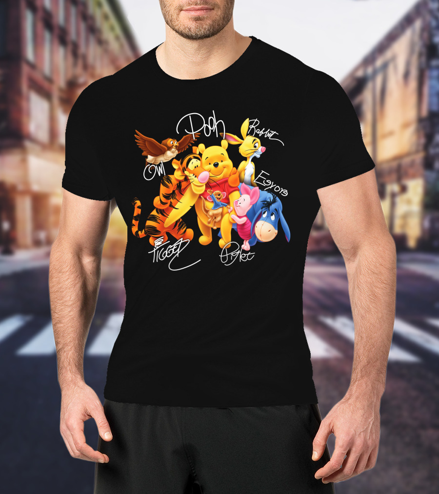 Pooh Tigger Piglet Eeyore Rabbit Owl Signature T-Shirt