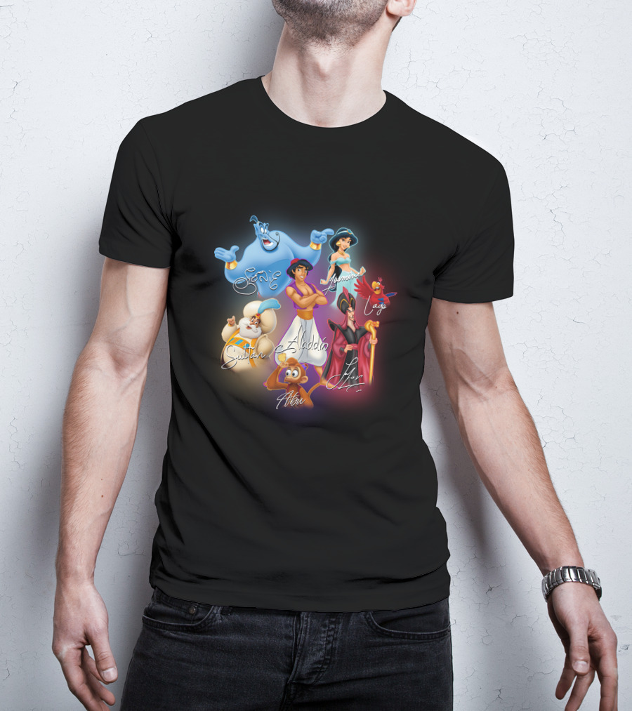 Aladdin Jasmine Genie Jafar Iago Sultan Abu Signatures T-Shirt