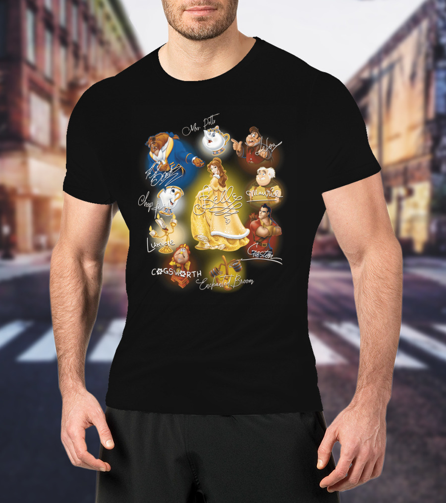 Belle Beast Mrs. Potts Chip Lumiere Cogsworth Enchanted Broom Gaston Maurice Lefou T-Shirt