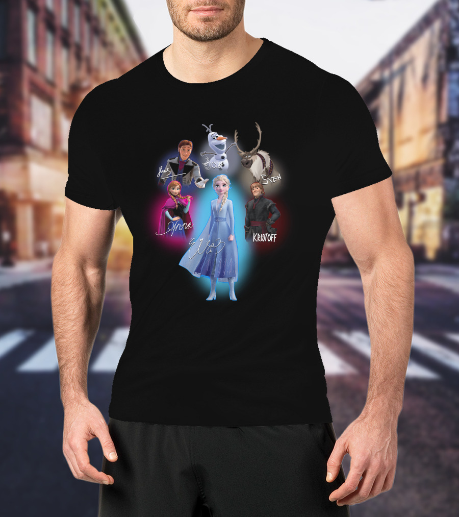 Anna Elsa Kristoff Sven Olaf Hans Frozen Signatures T-Shirt