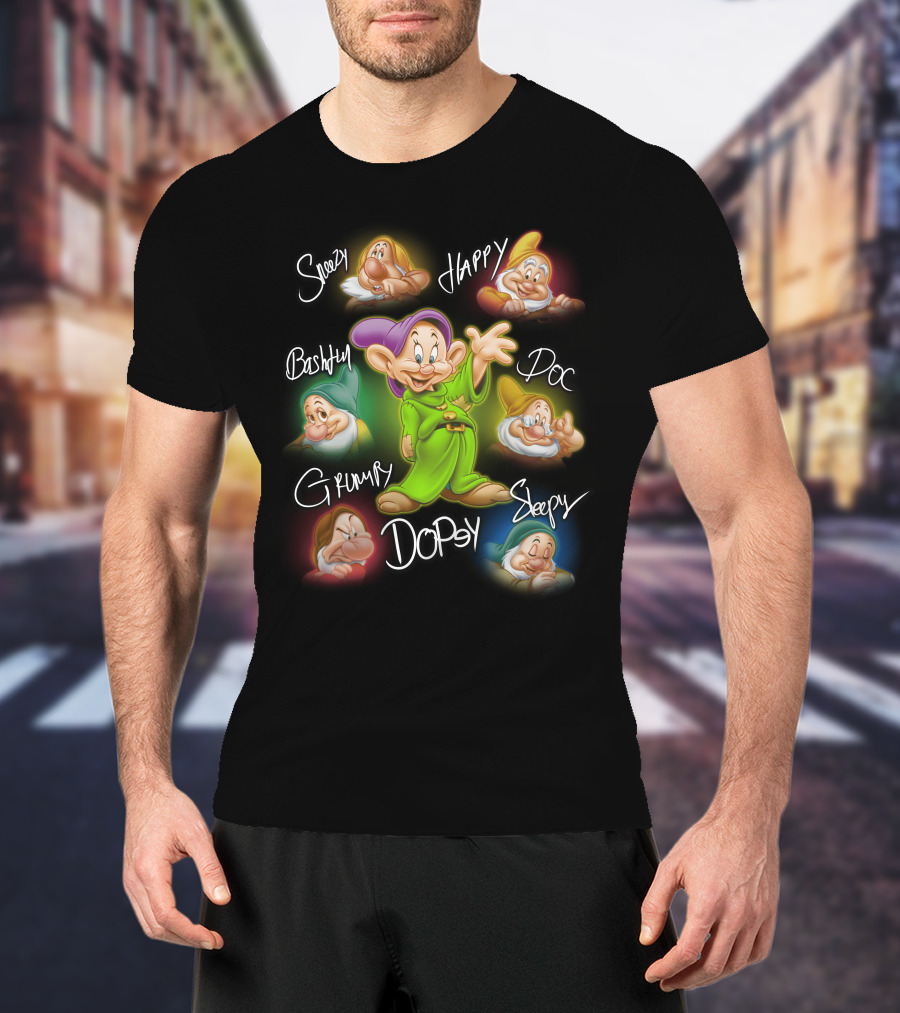 Seven Dwarfs Dopey Bashful Doc Grumpy Happy Sleepy Sneezy Signature T-Shirt