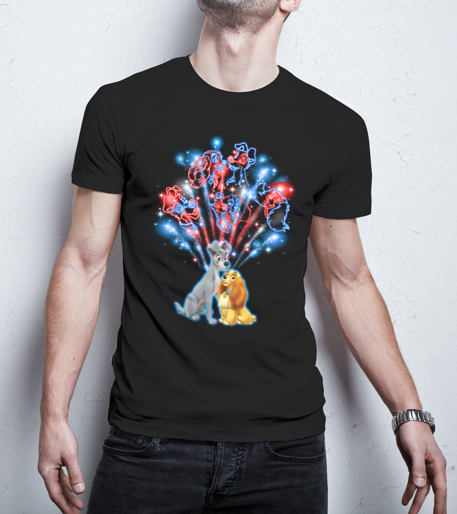 Lady And The Tramp Disney Fireworks Featuring Mickey Minnie Goofy Donald T-Shirt