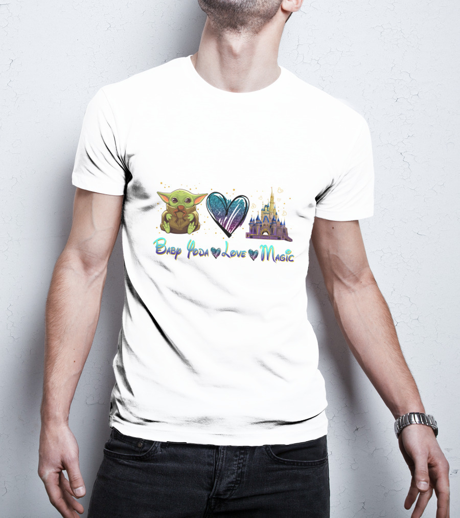 Baby Yoda Love Magic Heart Castle Fantasy T-Shirt