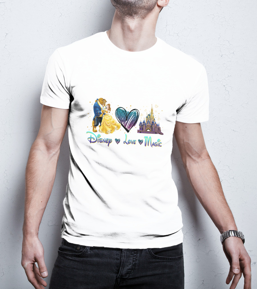 Disney Beauty And The Beast Love Magic Castle Heart T-Shirt