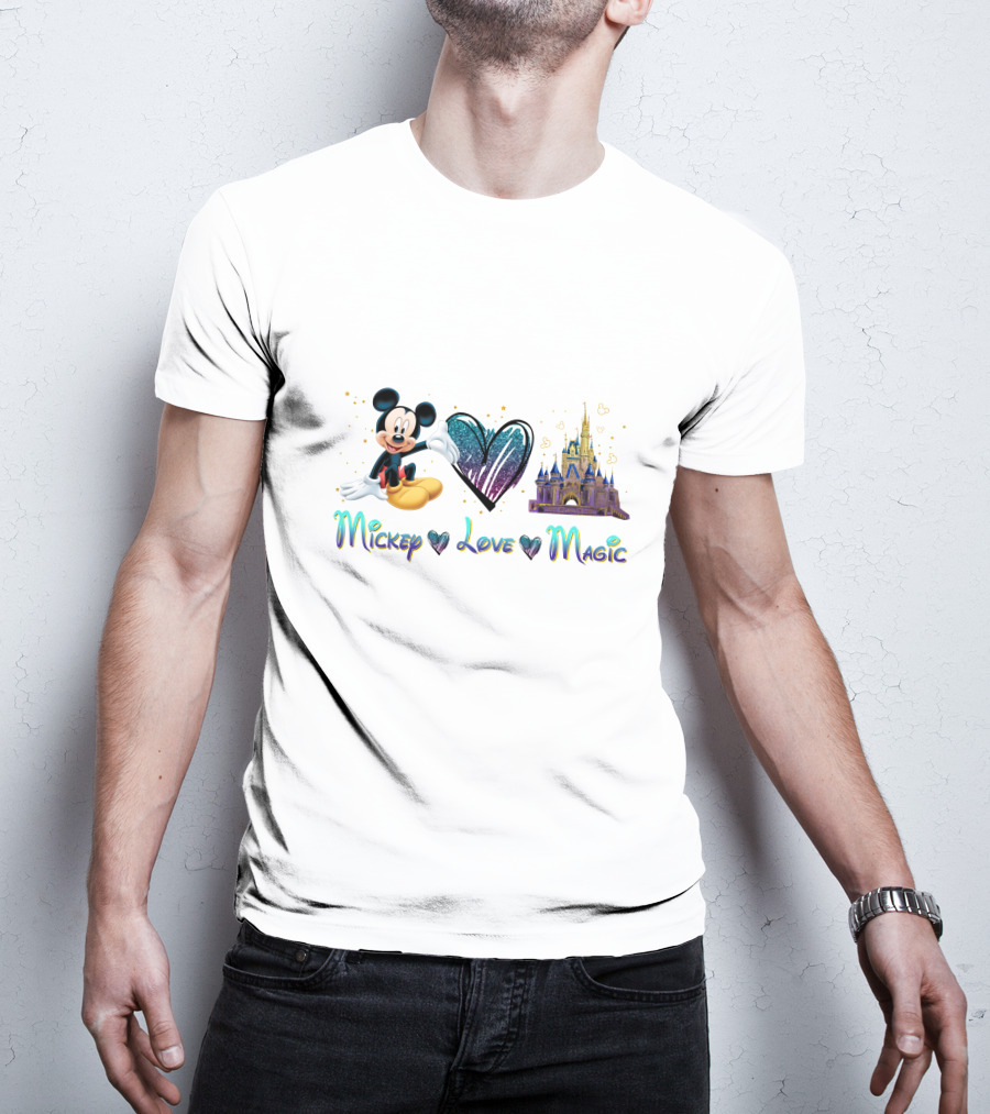 Mickey Mouse Love Magic Castle Disney Iconic Heart T-Shirt