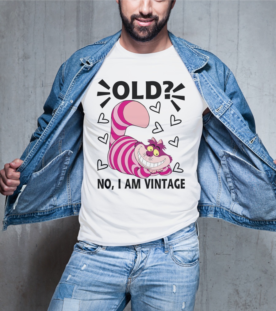 OLD NO I AM VINTAGE Cheshire Cat Hearts T-Shirt