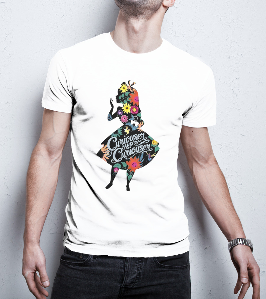 Curiouser And Curiouser Alice Silhouette With Colorful Floral T-Shirt