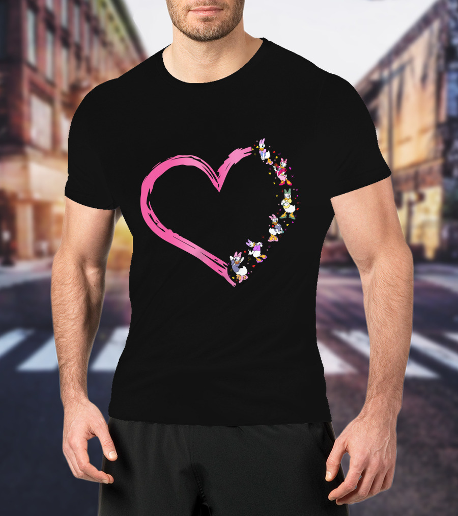 Daisy Heart Character Outline With Pastel Pink Brushstroke T-Shirt