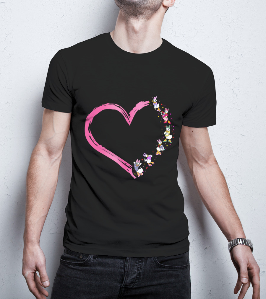 Daisy Heart Character Outline With Pastel Pink Brushstroke T-Shirt