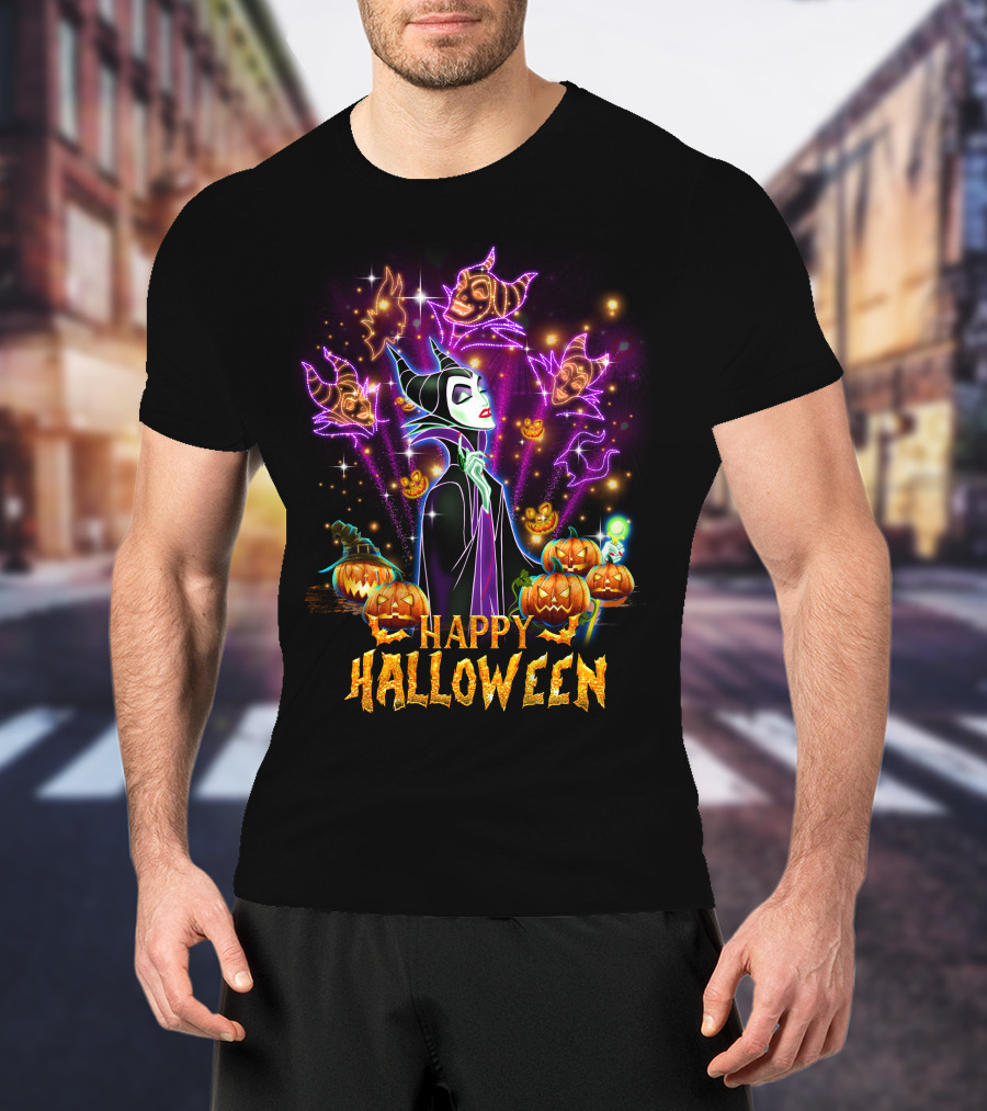 Happy Halloween Maleficent Pumpkin Fireworks T-Shirt