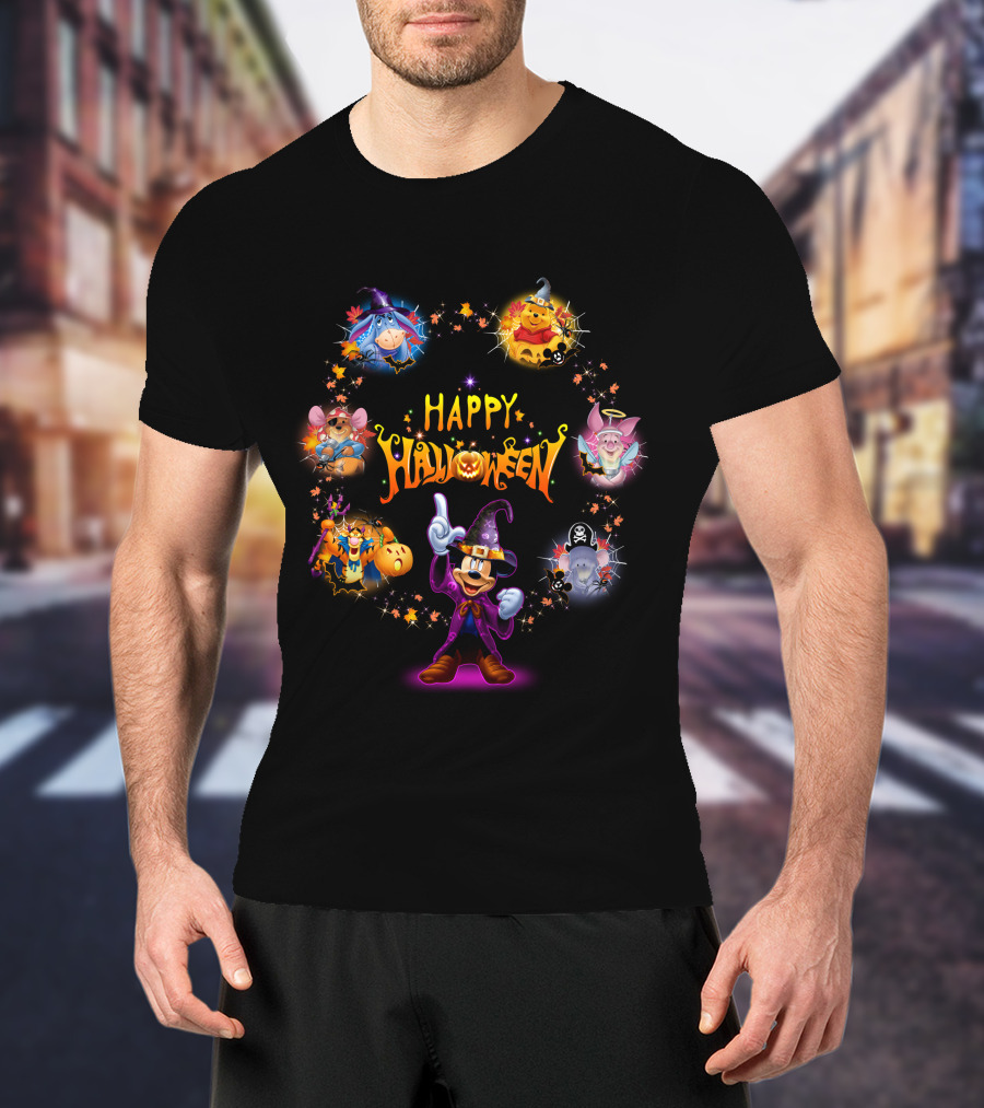 Happy Halloween Winnie The Pooh Disney Characters Magic Circle T-Shirt