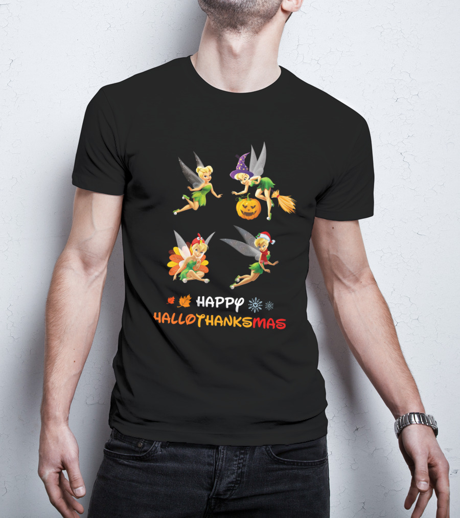 Happy Hallothankmas Tinkerbell Pumpkin Turkey Santa Hat T-Shirt