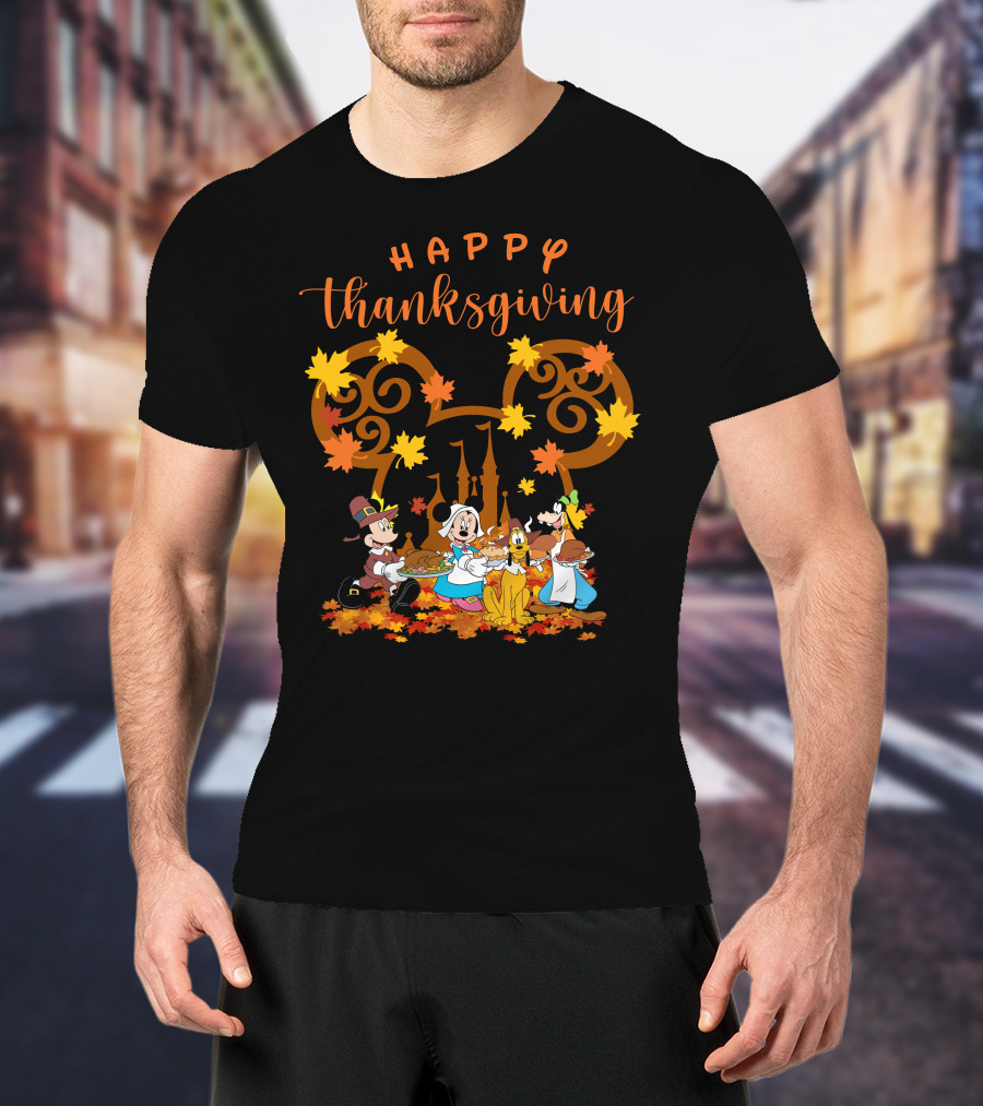 Happy Thanksgiving Mickey And Friends Disneyland Castle T-Shirt