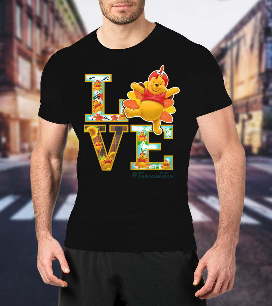 LOVE Pooh Thanksgiving Holiday Turkey Costume Leaves T-Shirt