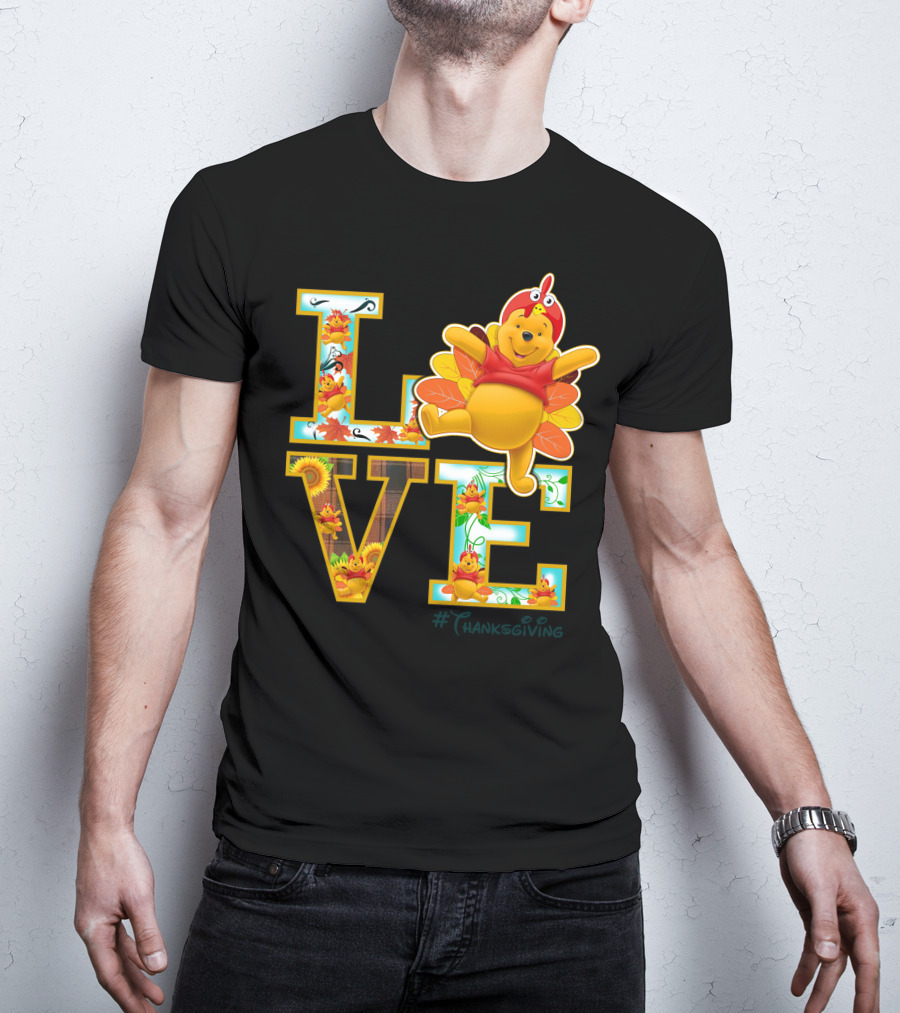LOVE Pooh Thanksgiving Holiday Turkey Costume Leaves T-Shirt
