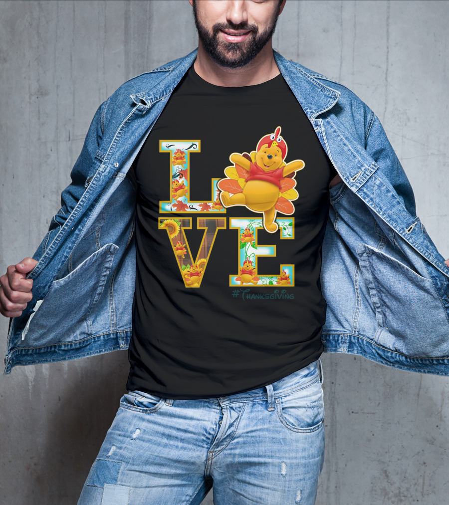 LOVE Pooh Thanksgiving Holiday Turkey Costume Leaves T-Shirt