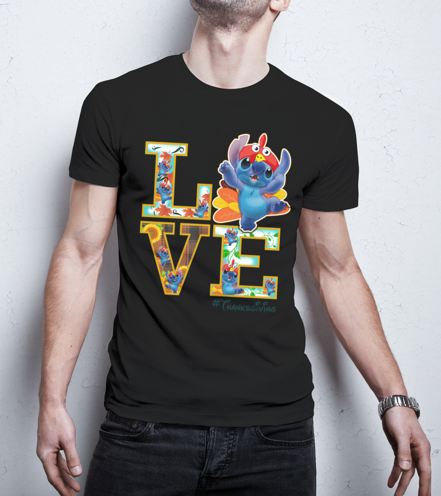 LOVE Stitch Happy Thanksgiving Turkey Costume Autumn Leaves T-Shirt