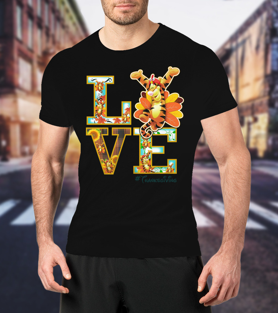LOVE Tigger Thanksgiving Celebration Typography T-Shirt