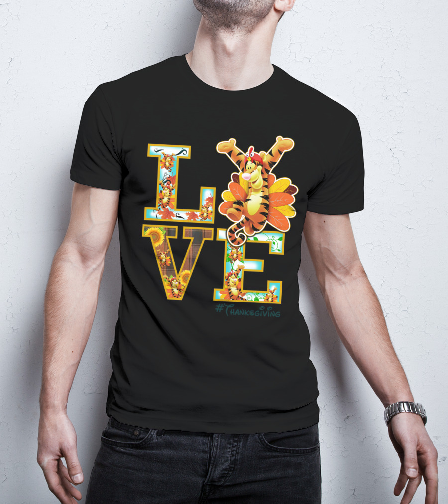 LOVE Tigger Thanksgiving Celebration Typography T-Shirt