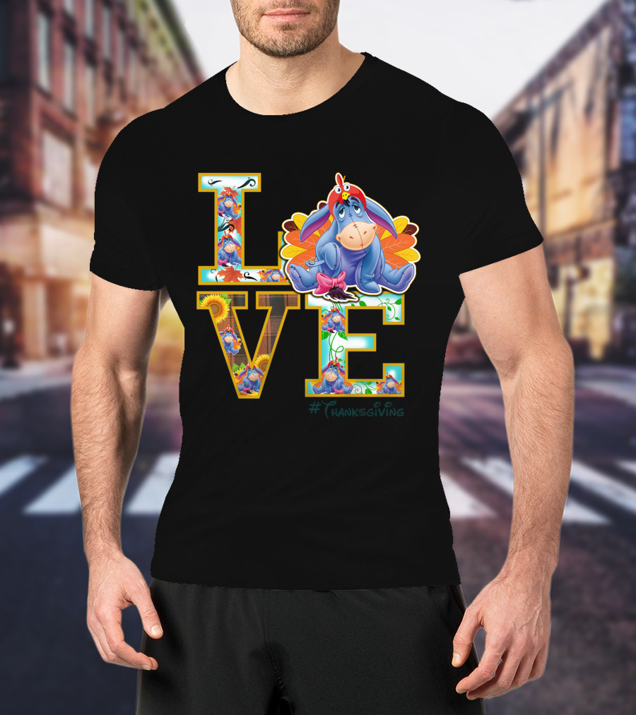 Eeyore Thanksgiving Love Autumn Leaves Sunflowers Turkey Hat T-Shirt
